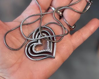 Brighton brand Silvertone rhinestone heart necklace