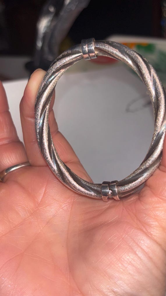 Large hinged sterling silver bangle bracelet - image 1