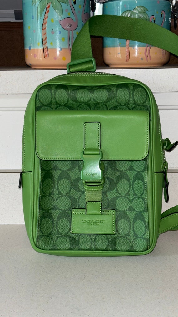 Authentic Coach gunmetal neon green Crossbody bag