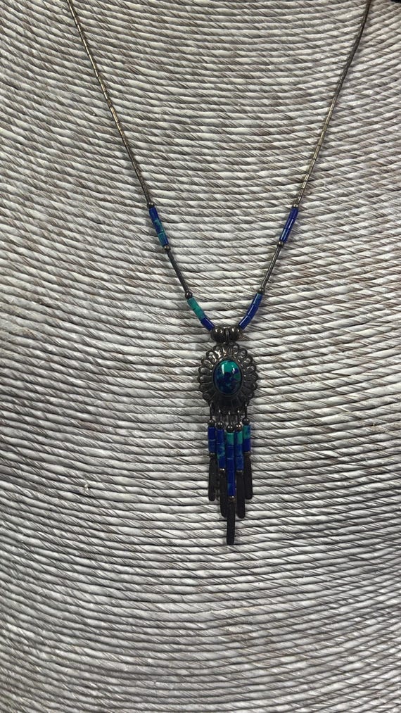 Beautiful sterling handmade Native American gemstone inlay necklace