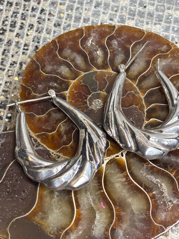 Very nice vintage style sterling silver, large hoop earrings View 3