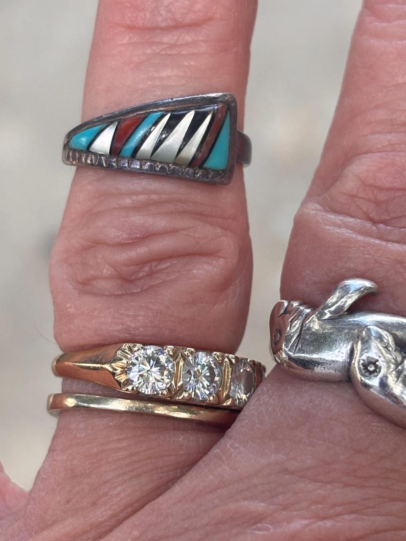 Beautiful Native American Sterling Silver Gemstone in Laid Ring Size 6 ...