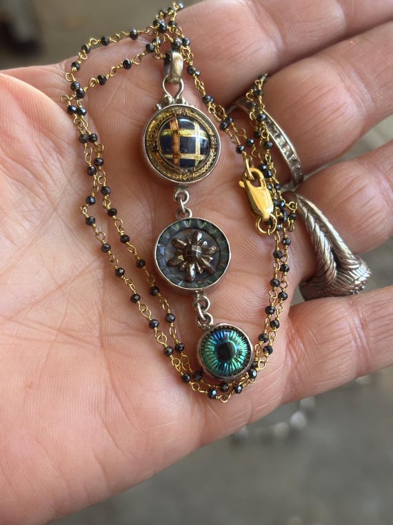 Victorian 3 Button Drop Set in Sterling Silver Ne… - image 1