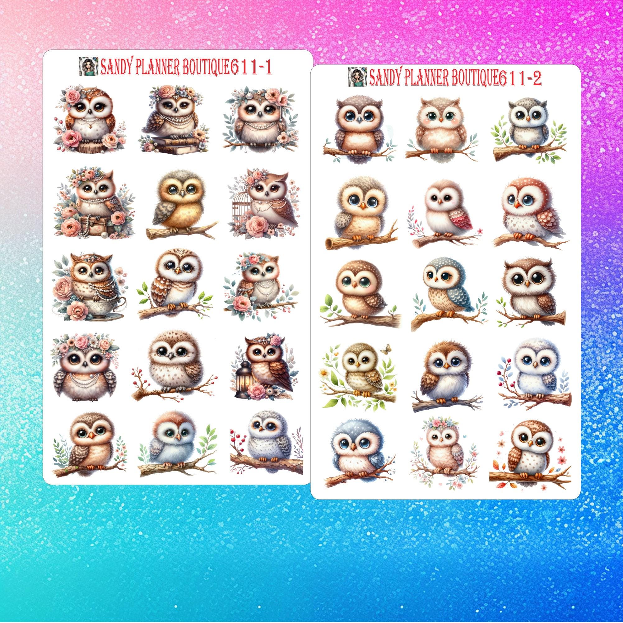 Cute Vintage Owls Planner Stickers Envelope Seals: Waterproof Decorative Stickers 611-1 611-2