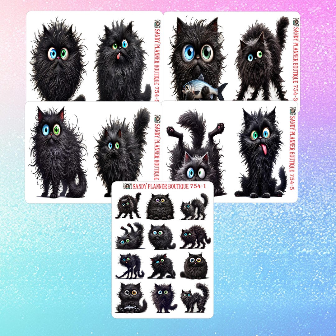 Black Cat Antics Planner Stickers: Journaling Stickers 754-1 to 754-5 ...