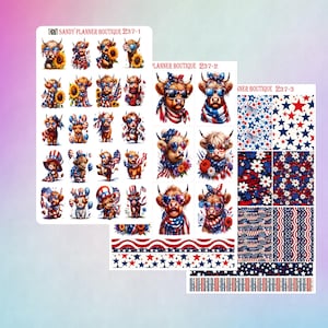 Sticker vache Highland 4 juillet Sticker Memorial Day Agenda Sticker fille Sticker décoratif Sticker fonctionnel Agenda 237-1 237-2 237-3
