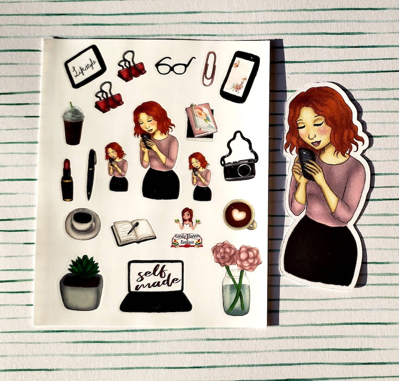 Phone girl planner girl stickers and die cut