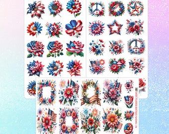 4th of July Flowers Planner Girl Sticker: Journaling Stickers 906-1 to 906-3