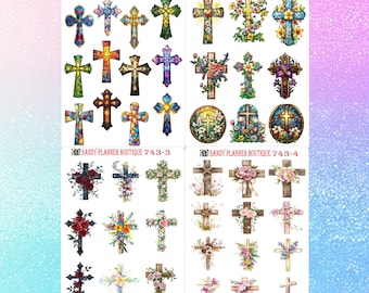 Floral Cross Stickers | Religious Planner Stickers 743-1 to 743-4
