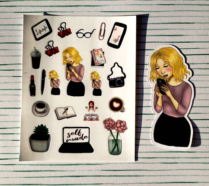 Phone girl planner girl stickers and die cut