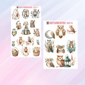 Sticker chouette bohème Sticker nature Sticker fleur de printemps Agenda Sticker fille Sticker décoratif Sticker fonctionnel Agenda 227-1 227-2