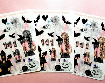 Planner Sticker   Black Cat Witch Sticker    Planner Girl Sticker   Halloween Sticker