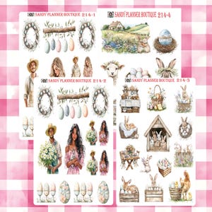 Country Easter Planner Stickers: Decorative Scrapbook Stickers 214-1 214-2 214-3 214-4