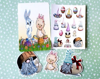 Easter Gnome and chick gnome stickersgnome die cuts