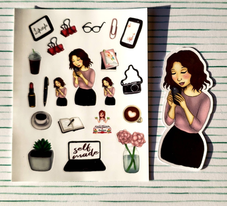 Phone girl planner girl stickers and die cut