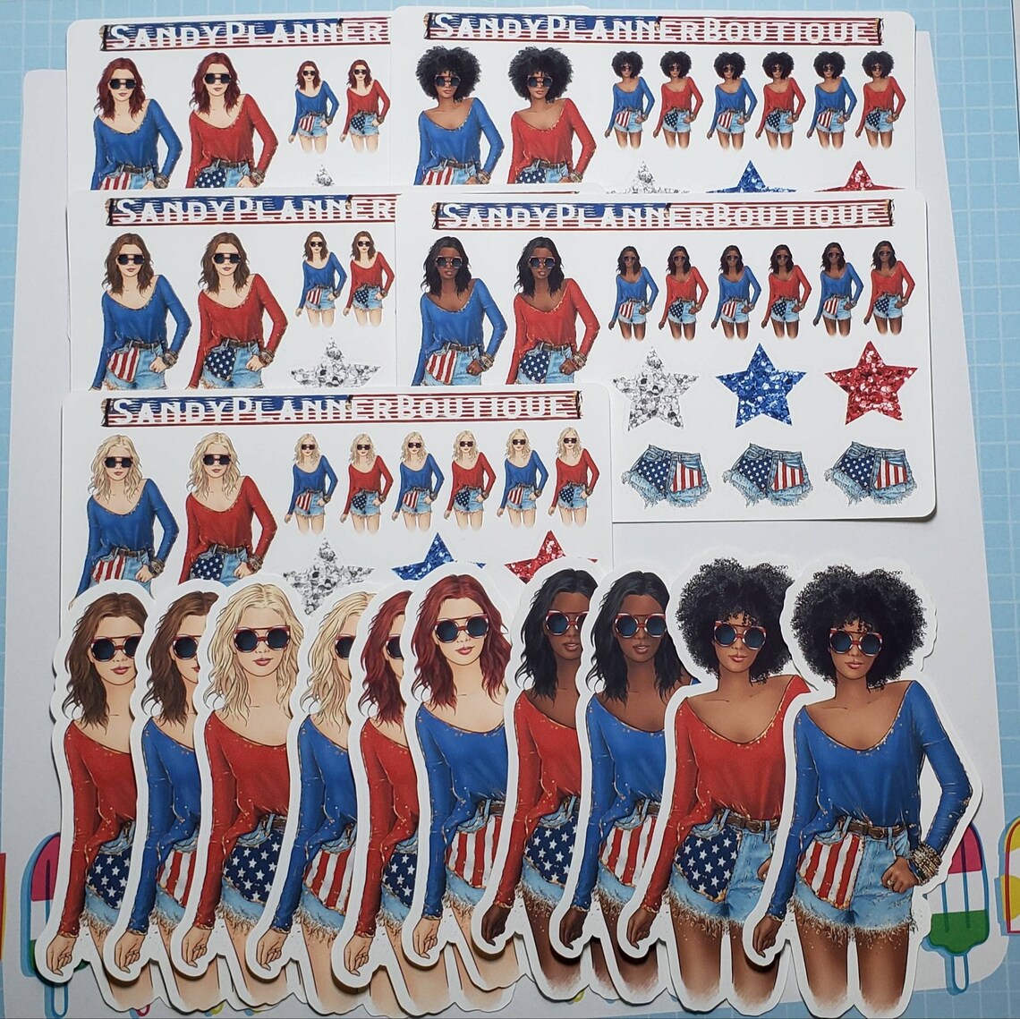 Independance Day Girls July 4th Stickers Planner Girl Stickers Etsy