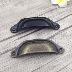 Black Cup Pull Dresser Drawer Pulls Handles Cabinet Antique Bronze Bin Shell Screwed In Handle Pull Hardware