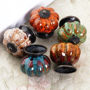 Pumpkin Knob Dresser Knobs Drawer Knob Pulls Handles Blue Green Orange Brown Cabinet Door Knobs Vintage Style Antique Bronze Rustic Hardware