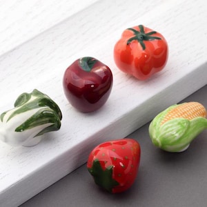 Fruit Vegetable Knob Kitchen Cabinet Knobs Baby Kids Dresser Knobs Ceramic Hand Painted / Apple Strawberry Cabbage Corn Tomato Children knob