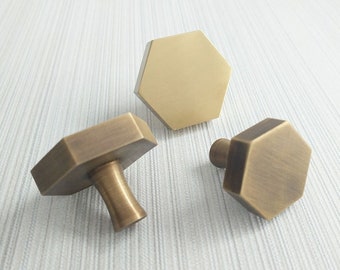 Hexagon Brass Knob Kitchen Cabinet Pulls Knob Handle Dresser Drawer Knobs Pulls Unique Door Knob Handle Pure Copper Brass Furniture Hardware