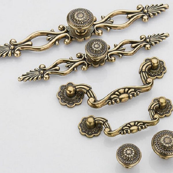 Dresser Knob Pull Drawer Knobs Pulls Handles Antique Bronze Back Plate Cabinet Handles Knobs Door Handle Cupboard Vintage Furniture Hardware