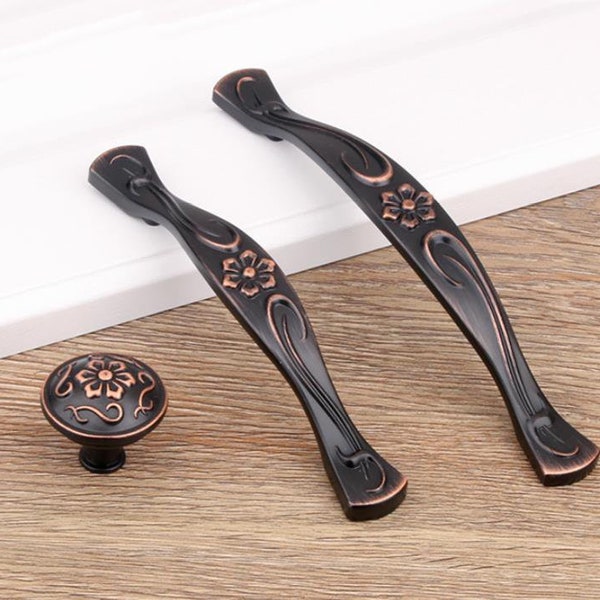 3.75" 5"Dresser Drawer Knobs Pulls Cabinet Door Handles White Black Antique Oil Rubbed Bronze Kitchen Handle Pull Hardware Flower 96 128mm