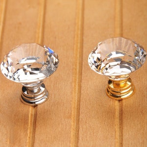 Crystal Knob / Glass Knobs Drawer Pulls / Dresser Knobs Gold Silver Clear Kitchen Cabinet Knob Pull Handles / Furniture Hardware