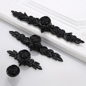 Black Rose Knobs Flower Pulls Handles /Unique Cabinet Pulls / Drawer Pull Handles Dresser Pulls Handles Kitchen Hardware