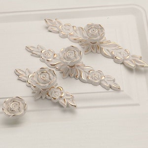 White Gold Rose Flower Dresser Knob Dresser Drawer Knobs Pulls Handles Shabby Chic Cabinet Door Handle Knob Pull Hardware Knob Back Plate