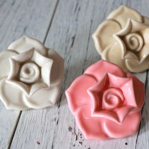 Pink Rose Dresser Knob Drawer Knobs Pull Floral Purple Red Etsy