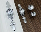 Crystal Drawer Pull Knob Pulls Rhinestone Dresser Knobs Glass Handles Silver Chrome Clear Back Plate Cabinet Door Knob Bling Hardware