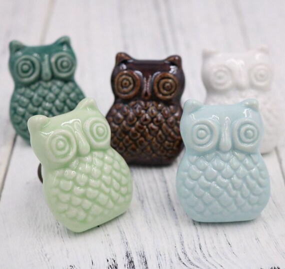 Colorful Owl Knob Drawer Knobs Dresser Knob Kitchen Cabinet Etsy