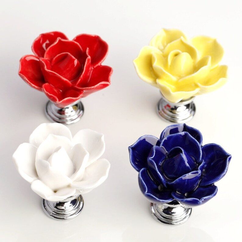 Unique Flower Knobs / Shabby Chic Dresser Knobs / Ceramic Etsy