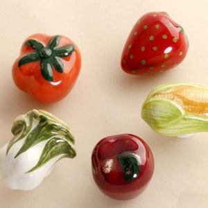 Fruit Vegetable Knob Kitchen Cabinet Knobs Baby Kids Dresser Knobs Ceramic Hand Painted / Apple Strawberry Cabbage Corn Tomato