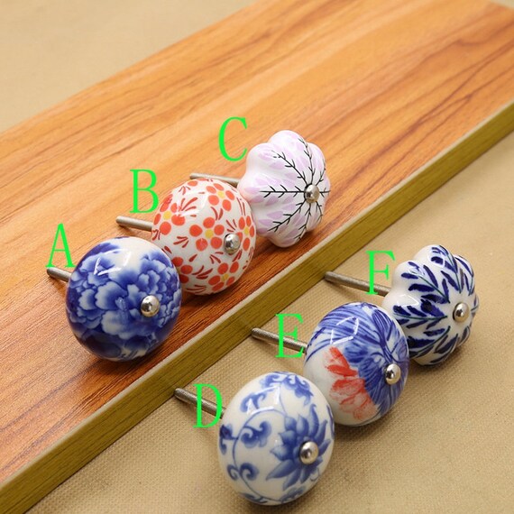 Flower Knobs Dresser Pulls Ceramic Drawer Pull Handles Kitchen Etsy