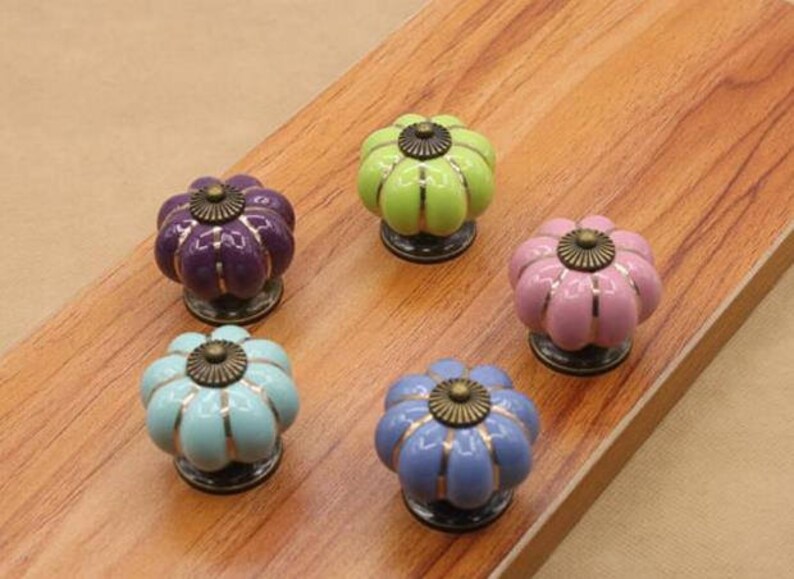 ZESLIV 20 Pcs Cabinet Knobs 33mm Red Pumpkin Ceramic Knobs Colorful Furniture Pull Handles With Screws For Cupboard Wardrobe Drawer Home Office