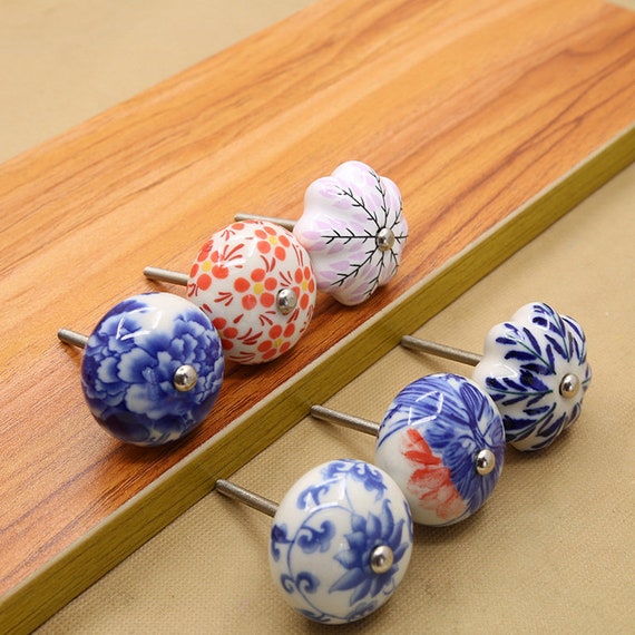Flower Knobs Dresser Pulls Ceramic Drawer Pull Handles Kitchen Etsy