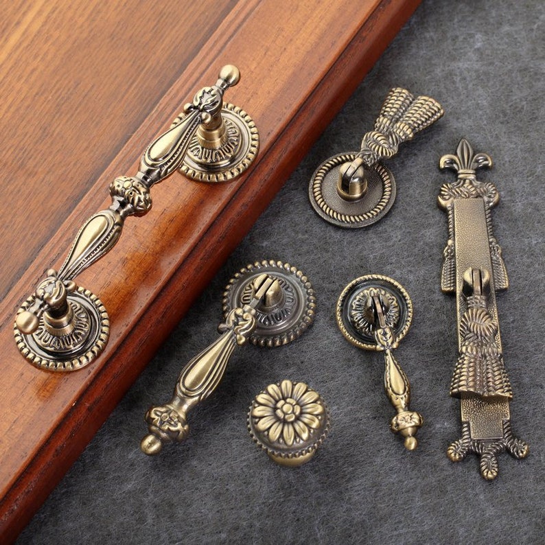 Vintage stijl dressoir knoppen lade trekt handgrepen knoppen/antieke bronzen keukenkast deur handvat pull meubelknoppen trekt afbeelding 1