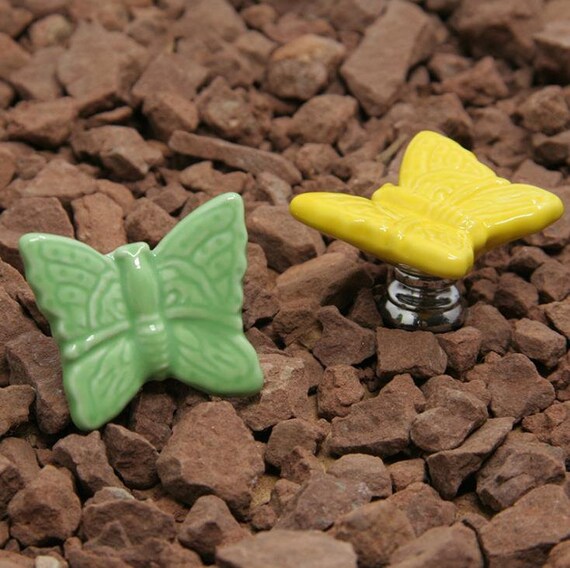 Ceramic Butterfly Drawer Knobs Dresser Knob Kids Kitchen Etsy