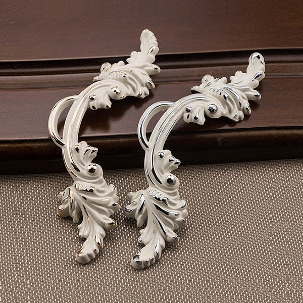 Shabby Chic Dresser Drawer Pulls Handles White Gold Silver / French Country Kitchen Cabinet Handle Pull Antique Furniture Hardware