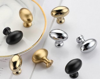 Solid Brass Oval Egg Kitchen Cabinet Knobs Drawer Knobs Dresser Wardrobe Pulls Handles Polished Chrome Gold Modern Hardware