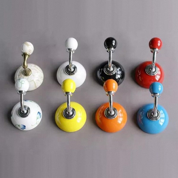 Ceramic Hooks Hat Hooks Hangers Coat Wall Towel Hanger / Red Blue Black Orange Colorful Hooks / Wall Hooks Metal Hook /  Decorative Hooks