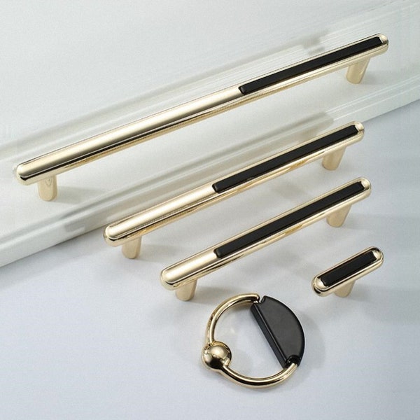 Black Gold Cabinet Handle Pull Knob Modern Minimalist Handles Pulls Knobs Dresser Drawer Drop Ring Handle Kitchen Knobs Wardrobe Handles