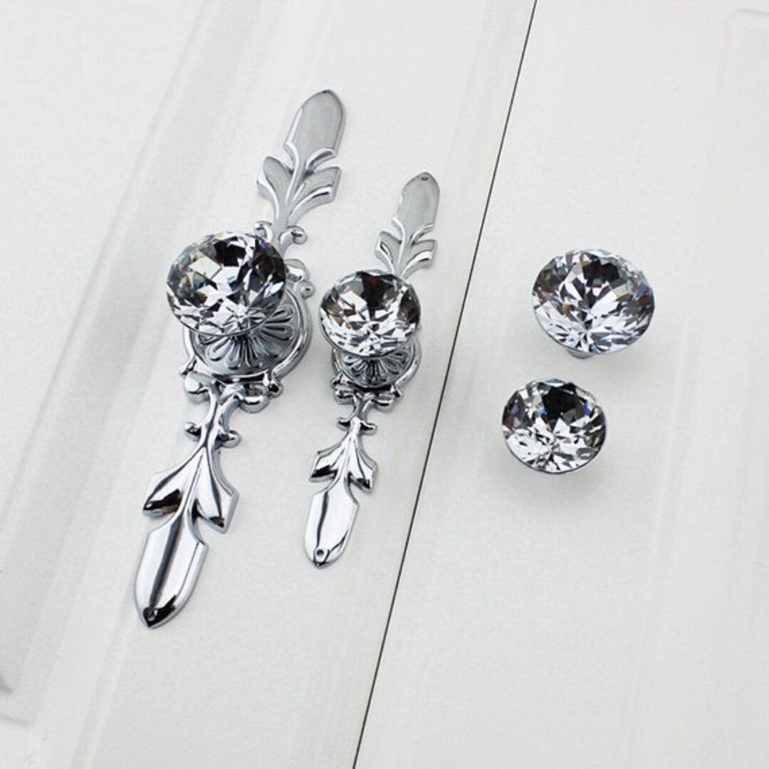 Bling Drawer Pulls Crystal Pulls Handle Glass Dresser Knob Pull Silver