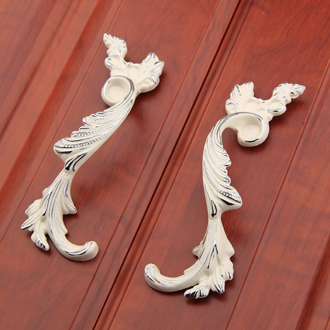 3.75 5 Pair of Cabinet Door Handles Cream Silver - Etsy