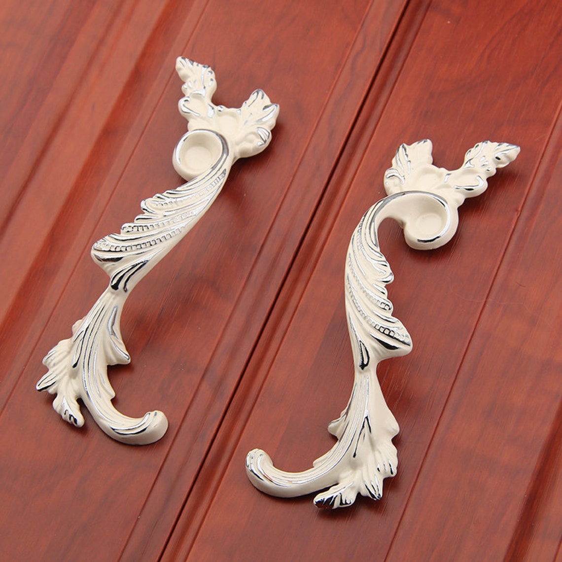 3.75 5 Pair of Door Handles Cream Silver Etsy