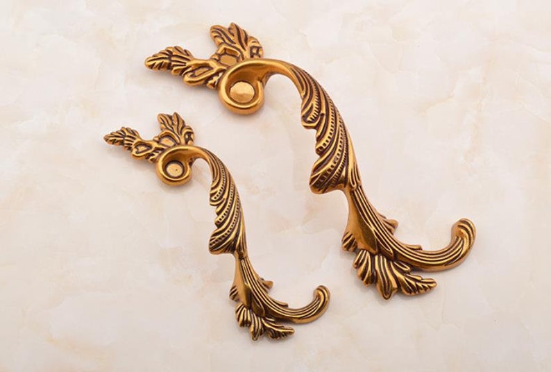 3.75 5Pair of Cabinet Handles Pulls Antique Gold Brass Dresser Pulls Drawer Pull Handles Retro Furniture Handle Pull Hardware 96 128 MM