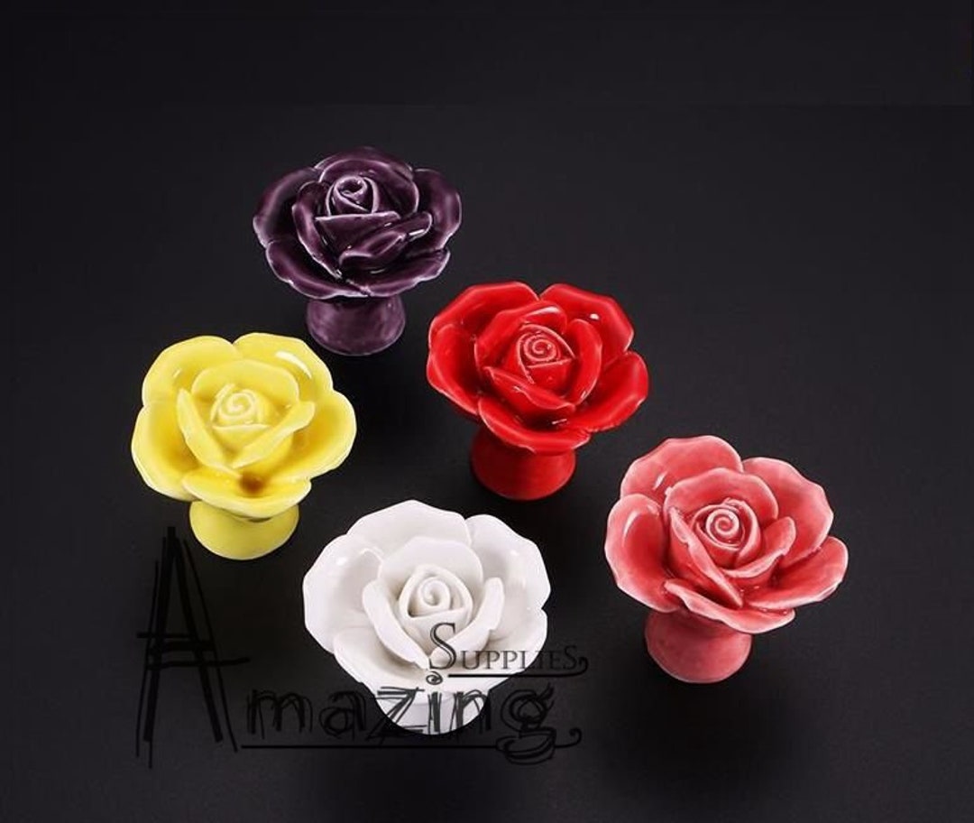 Unique Rose Flower Knobs / Shabby Chic Dresser Knobs / Ceramic - Etsy