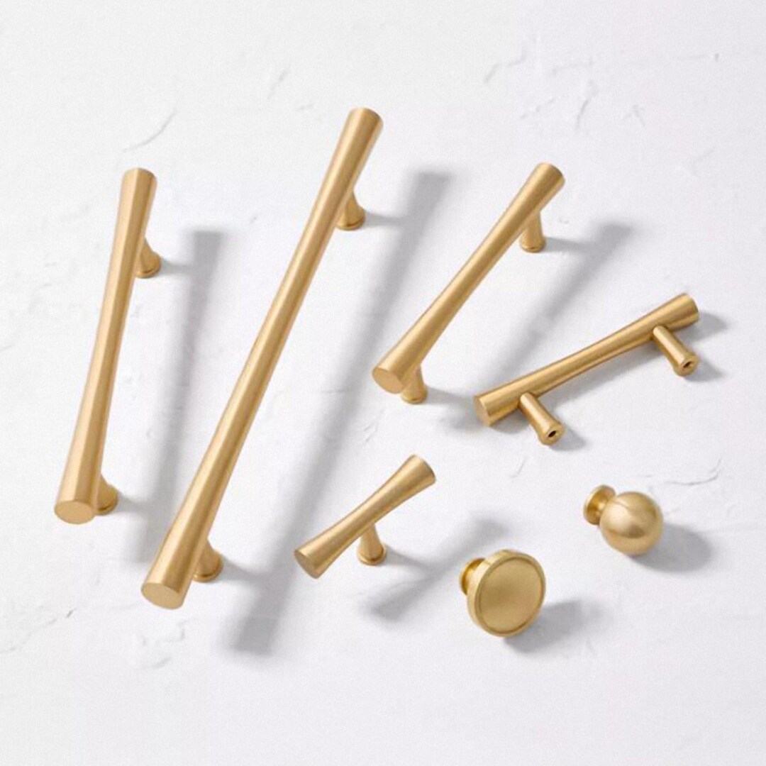 Brushed Brass Drawer Pull Handles Knobs Cabinet Pulls Handles Dresser ...