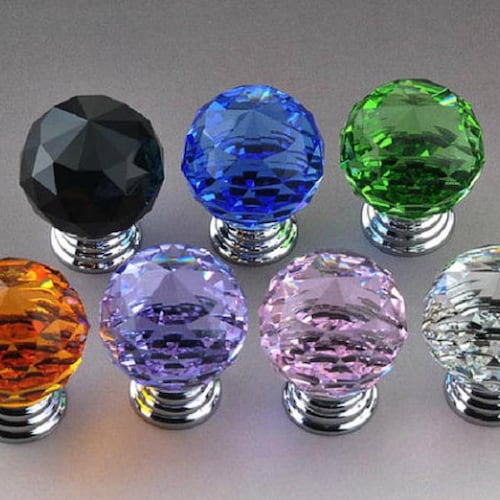 Glass Dresser Knob Crystal Drawer Knobs Handle Gold Clear Etsy